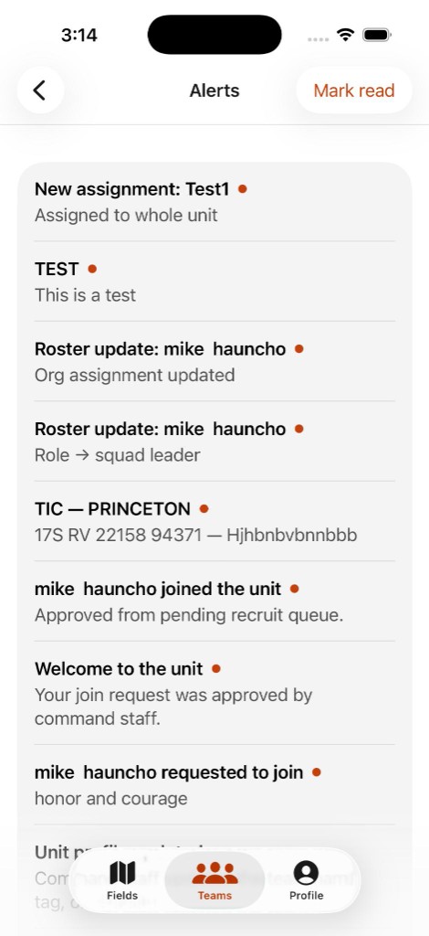 In-app alerts for assignments, roster updates, and join requests